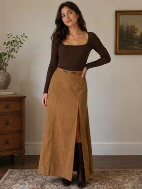 Anthropologie Camel Brown Suede Maxi Skirt